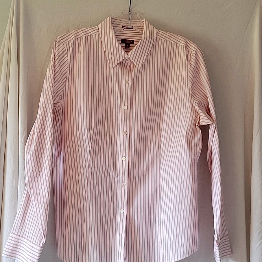 Talbots size 14 White and Pink Stripe button-down down dress shirt